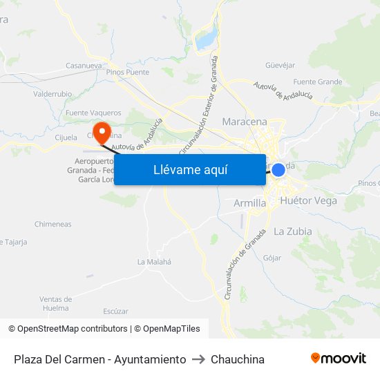 Plaza Del Carmen - Ayuntamiento to Chauchina map