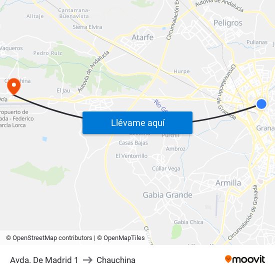 Avda. De Madrid 1 to Chauchina map