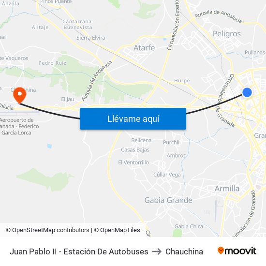 Juan Pablo II - Estación De Autobuses to Chauchina map