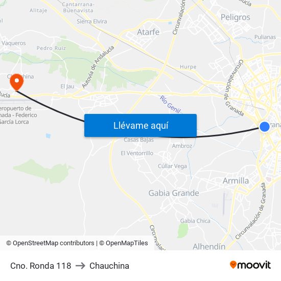 Cno. Ronda 118 to Chauchina map