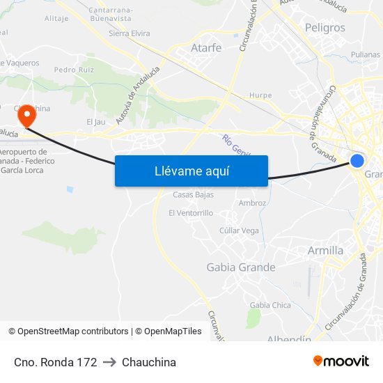Cno. Ronda 172 to Chauchina map