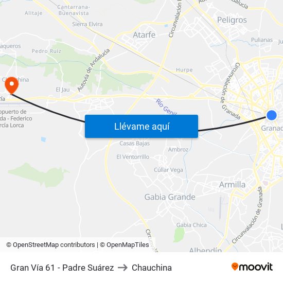 Gran Vía 61 - Padre Suárez to Chauchina map