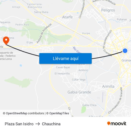 Plaza San Isidro to Chauchina map