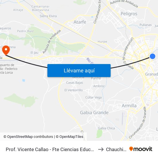 Prof. Vicente Callao - Fte Ciencias Educación to Chauchina map