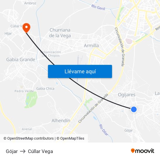 Gójar to Cúllar Vega map