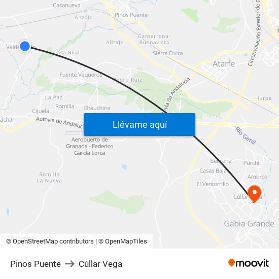 Pinos Puente to Cúllar Vega map