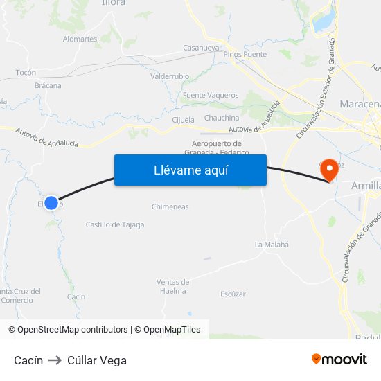 Cacín to Cúllar Vega map