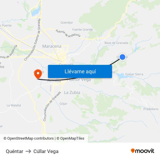 Quéntar to Cúllar Vega map