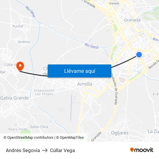 Andrés Segovia to Cúllar Vega map