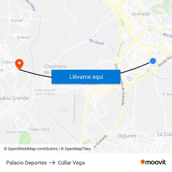 Palacio Deportes to Cúllar Vega map