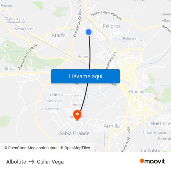 Albolote to Cúllar Vega map