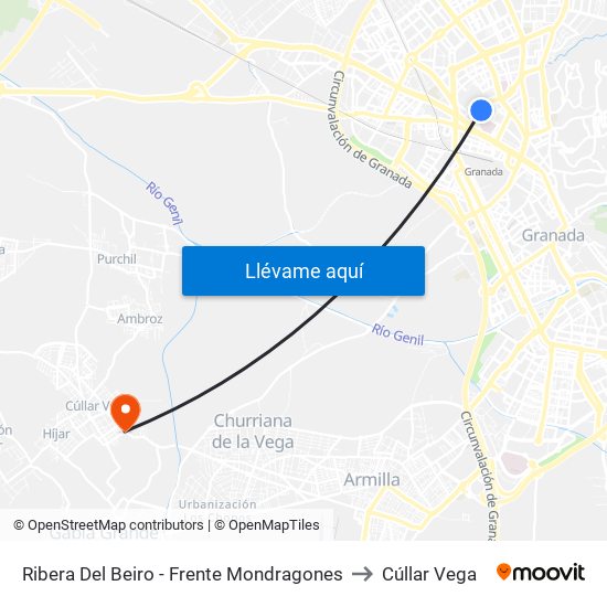 Ribera Del Beiro - Frente Mondragones to Cúllar Vega map