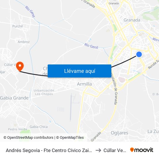 Andrés Segovia - Fte Centro Cívico Zaidín to Cúllar Vega map