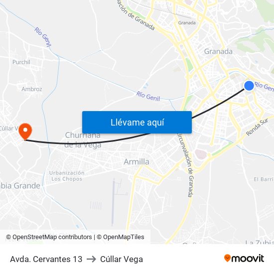 Avda. Cervantes 13 to Cúllar Vega map