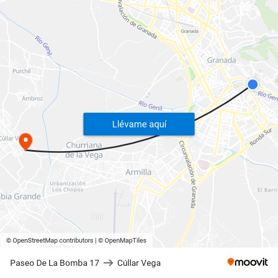 Paseo De La Bomba 17 to Cúllar Vega map