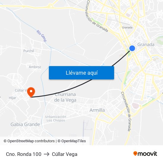 Cno. Ronda 100 to Cúllar Vega map