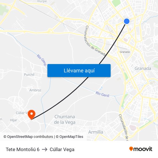 Tete Montoliú 6 to Cúllar Vega map