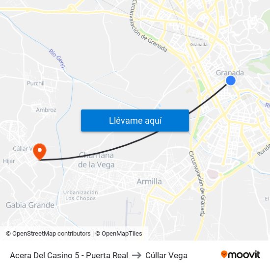 Acera Del Casino 5 - Puerta Real to Cúllar Vega map