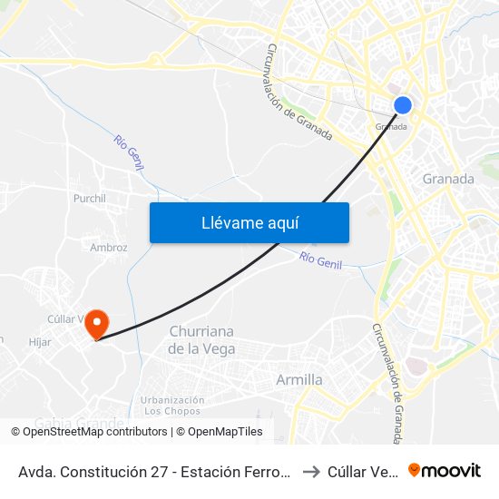 Avda. Constitución 27 - Estación Ferrocarril to Cúllar Vega map