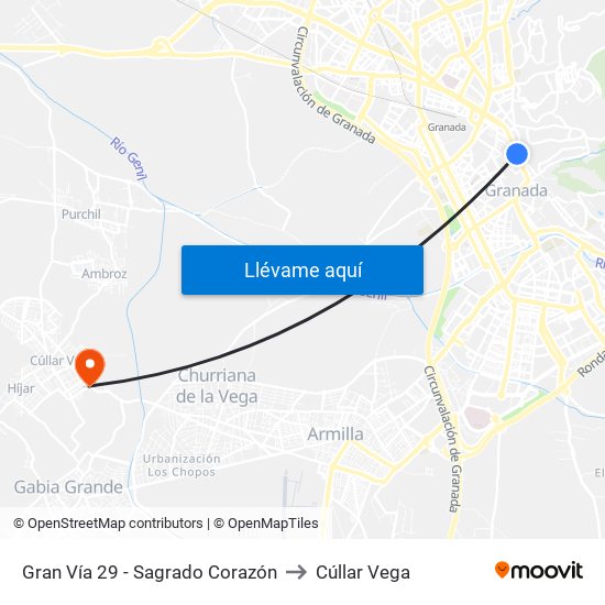 Gran Vía 29 - Sagrado Corazón to Cúllar Vega map