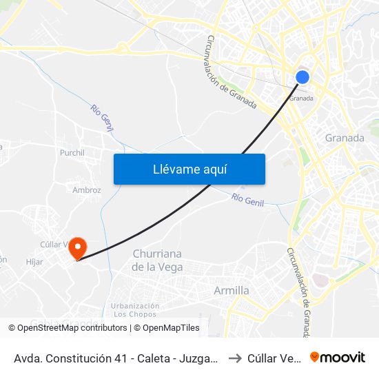 Avda. Constitución 41 - Caleta - Juzgados to Cúllar Vega map