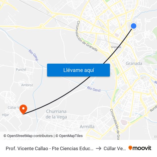 Prof. Vicente Callao - Fte Ciencias Educación to Cúllar Vega map