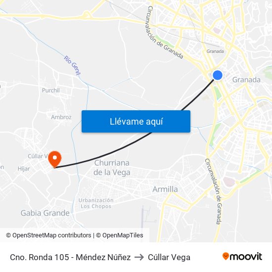 Cno. Ronda 105 - Méndez Núñez to Cúllar Vega map