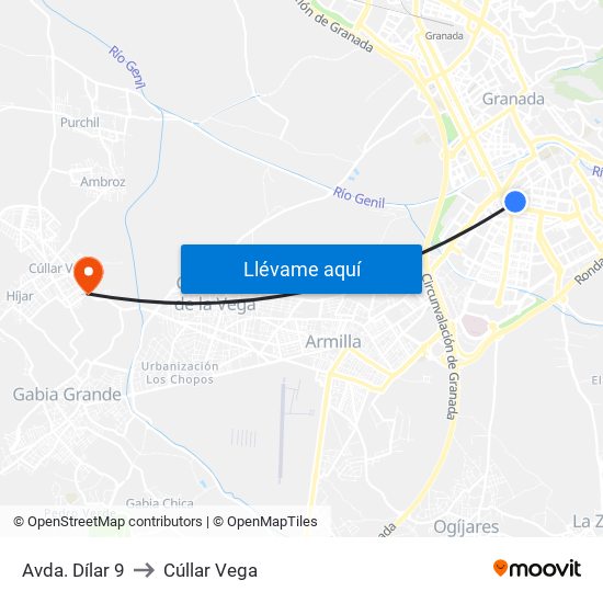 Avda. Dílar 9 to Cúllar Vega map