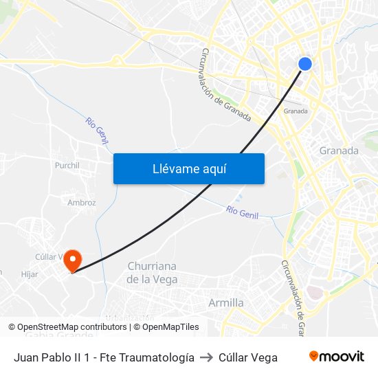Juan Pablo II 1 - Fte Traumatología to Cúllar Vega map