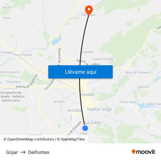 Gójar to Deifontes map