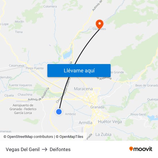 Vegas Del Genil to Deifontes map