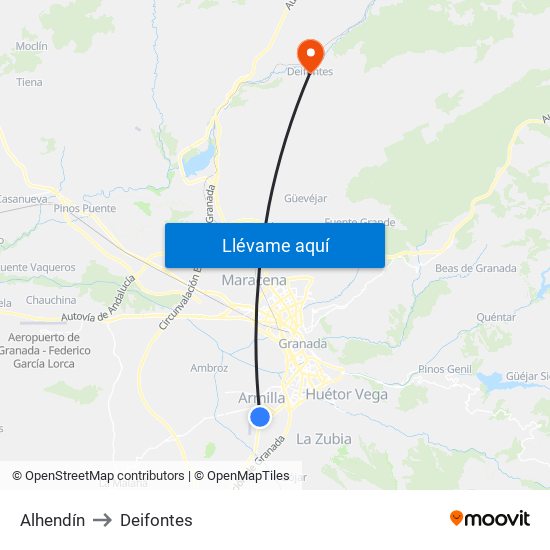 Alhendín to Deifontes map