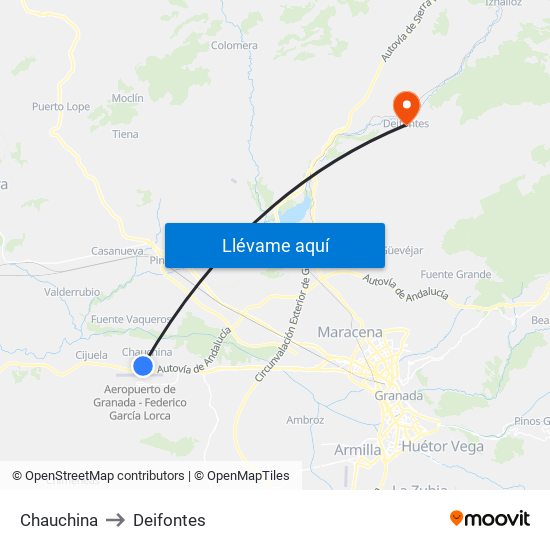 Chauchina to Deifontes map