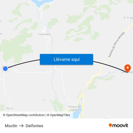 Moclín to Deifontes map