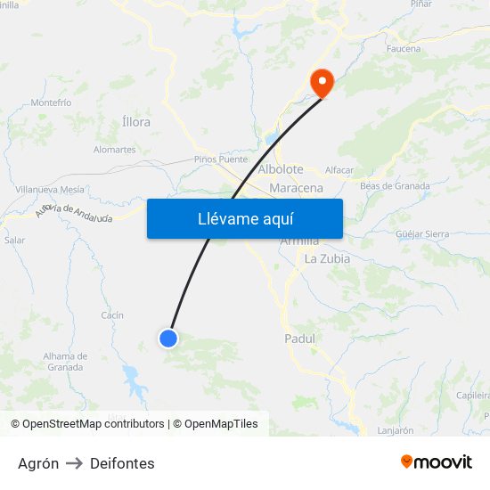 Agrón to Deifontes map