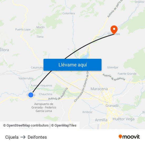 Cijuela to Deifontes map