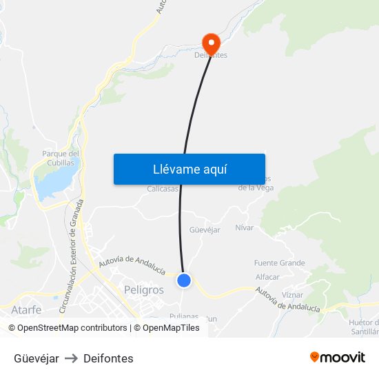 Güevéjar to Deifontes map
