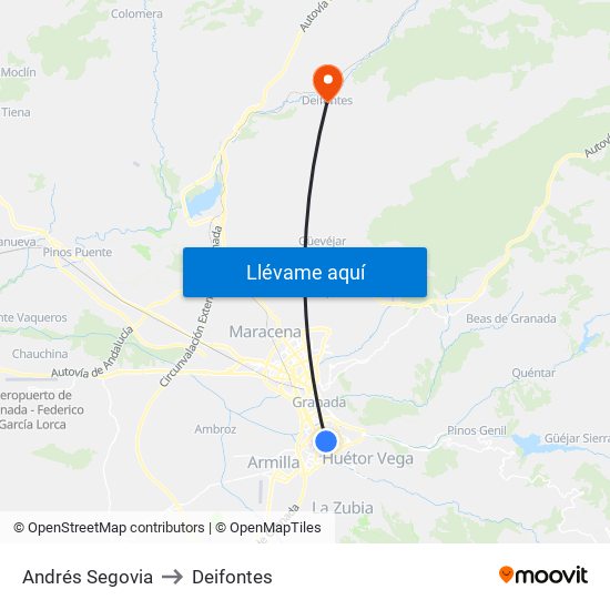 Andrés Segovia to Deifontes map
