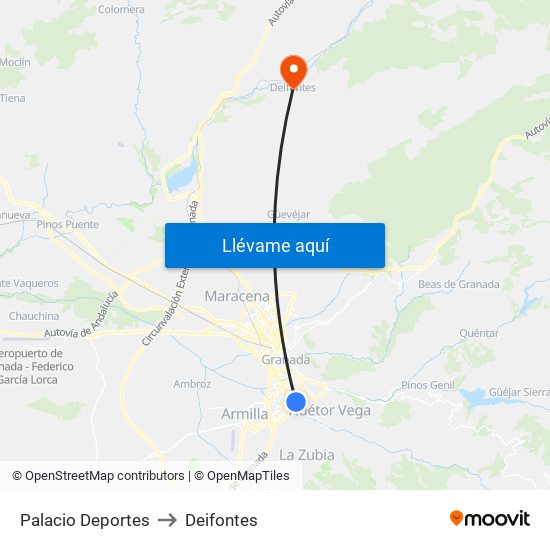 Palacio Deportes to Deifontes map