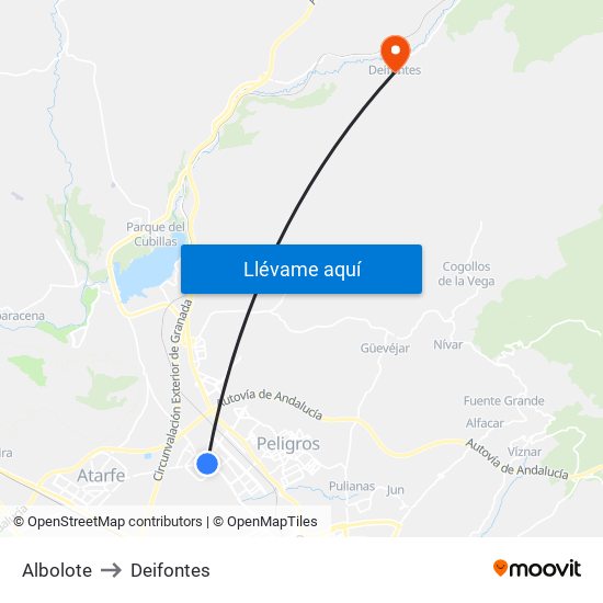 Albolote to Deifontes map