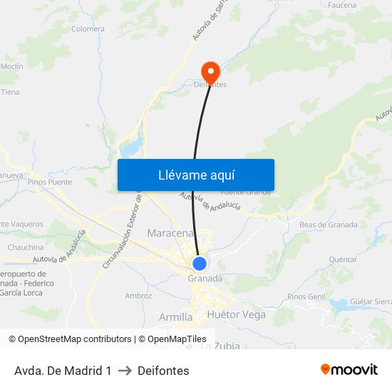 Avda. De Madrid 1 to Deifontes map