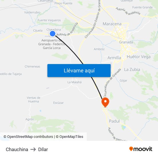 Chauchina to Dílar map