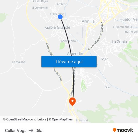 Cúllar Vega to Dílar map