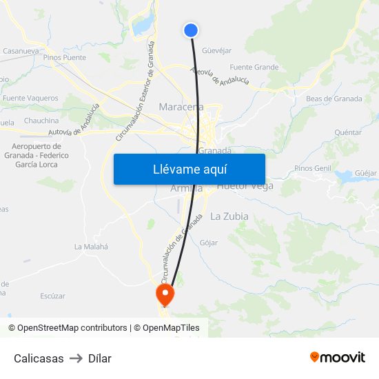 Calicasas to Dílar map