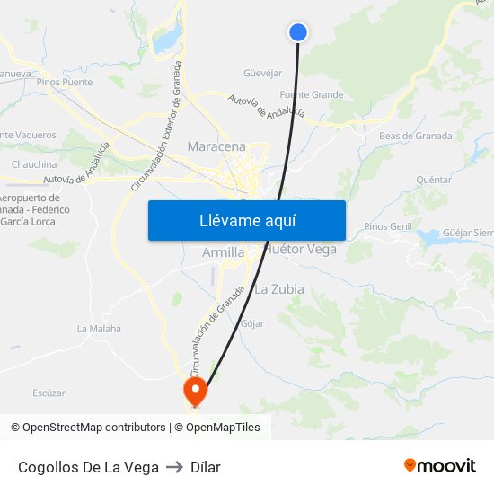 Cogollos De La Vega to Dílar map