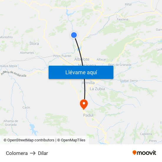 Colomera to Dílar map