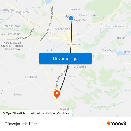 Güevéjar to Dílar map