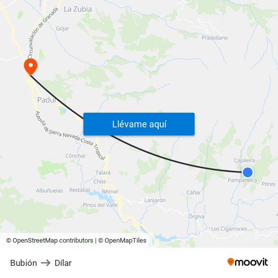 Bubión to Dílar map