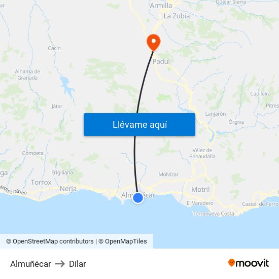 Almuñécar to Dílar map