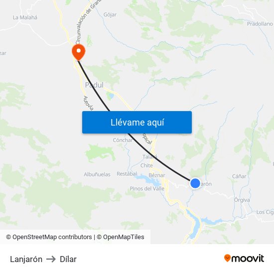 Lanjarón to Dílar map